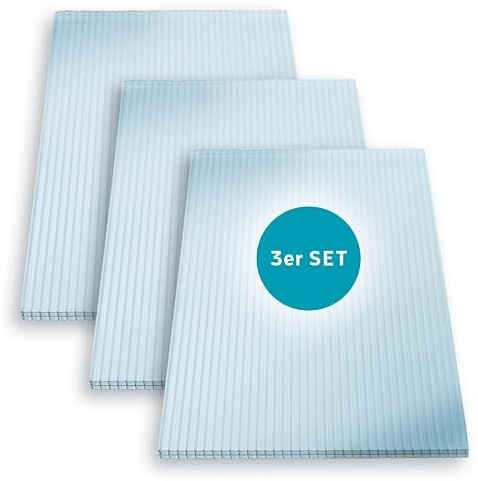 LP Projekt Doppelstegplatten 3er-Set - Extra stark polycarbonat doppelstegplatten 16mm für Gewächshaus | Wetterfest Stegplatte 98x250 cm mit Wartungsarme Lösung für langlebige Dächer und Außenbereich