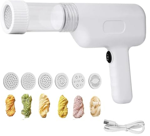 String Hopper Maker Electric, Idiyappam Maker Electric with 6 Molds, Small-Sized Automatic Pasta Machine for Making, Spaghetti, Linguine White