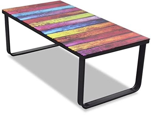 vidaXL Couchtisch mit Glasplatte Regenbogen-Aufdruck