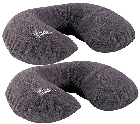 Newgen Medicals Nackenrolle: Aufblasbares Nackenhörnchen mit hochwertigem Fleece-Bezug, 2er-Set (Nackenstütze, Nackenkissen Flugzeug aufblasbar, Auto)