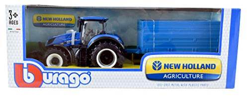 Bburago - B18-44060 - Véhicule Miniature - Tracteur et Remorque - New Holland T7040 - Echelle 1/32 (Modèle Assorti)