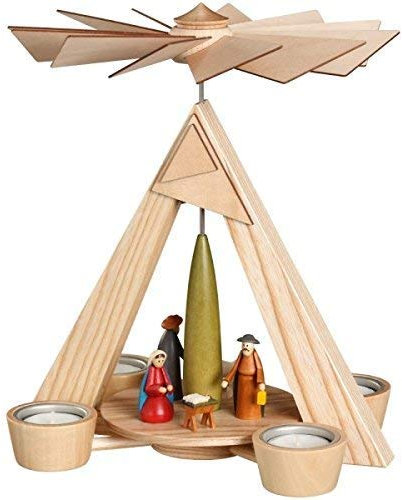 Rudolphs Schatzkiste Teelichtpyramide Christi Geburt bunt BxHxT 24,5x29x24,5cm NEU Pyramide Holzpyramide Seiffen Erzgebirge Weihnachten Wärmespiel Teelicht Lichter Figur Holz Flügel Kerzen