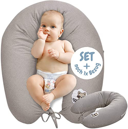 sei Design Stillkissen Set 170x30 cm + 1X extra Baumwollbezug, chwangerschaftskissen Seitenschläferkissen Komfortkissen Erwachsene, Babynestchen ergonomisch Neugeborene-Baby-Kissen