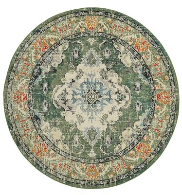 RugVista Leia, Teppich, Moderne Teppiche, Ø 150 cm, Rund, Niedriger Stapel, Wohnzimmer, Esszimmer, Schlafzimmer, Küche, Diele, Nur chemische Reinigung, Oeko_tex_100, Grün