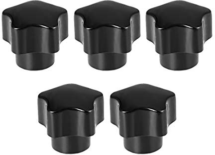 sourcing map 5 Stk. M5 Nuss Gewinde Spannen Knopf Schwarz Kunststoff 5 Stern Form Knopf Griff