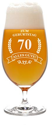 FORYOU24 Leonardo Pilstulpe mit Geburtstags-Gravur Motiv 70 Jahre - Geschenkidee zum Geburtstag Bierglas graviert