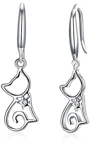 Belons kattörhängen dam 925 sterlingsilver zirkonia kattungar hängande örhängen flicka örhängen, silver/champagne guld, 2.6 cm x 0.7 cm, Sterlingsilver Kubisk zirkonia, Kubisk zirkonia