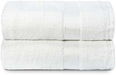 GLAMBURG Baumwolle 2er-Pack übergroße Badetücher 100 x 150 cm, große Badetücher, Ultra saugfähig, kompakt, schnell trocknendes und leichtes Handtuch — Weiß