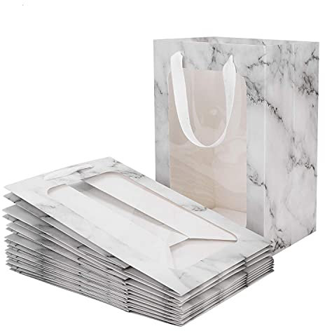 10 Papiertüten Geschenktüten Set Geschenktaschen aus Kraftpapier Papier Beutel Mit Sichtfenster Geschenktaschen Präsenttüten Papiertüten Tragetaschen Papiertüte Tüten 20 * 16 * 30cm