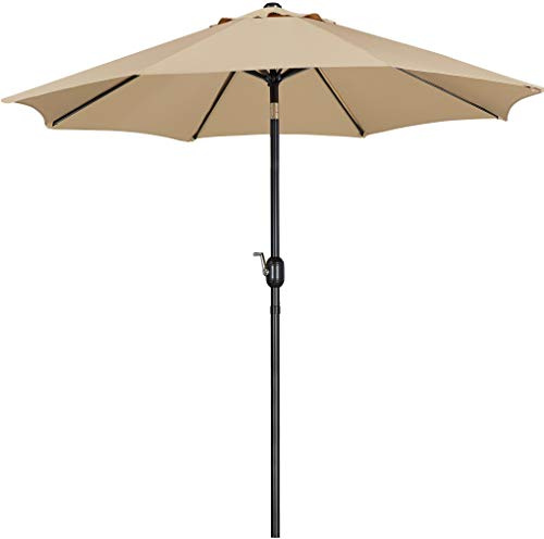 Yaheetech Sonnenschirm Ø270cm Rund mit Kurbel Knickbar UV Schutz,Hellbraun | Terrassenschirm mit 8 Rippen, Neigungsverstellung & Stabilen Metallstreben für Sonnenschutz für Balkon/Terrasse/Markt/Garten