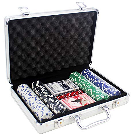 MASMAS Set de Poker/Póquer, Texas Holdem, Blackjack Completo con Maletín de Aluminio, Juego de Fichas Plástico, Mini Casino Portátil, Accesorios de Baccarat, Juegos de Mesa y Entretenimiento