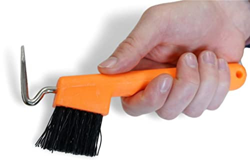 Hufkratzer für Pferde Esel Ziegen Huf mit extra Stabiler Bürste und ergonomischen Griff (Neon-Orange (1x))