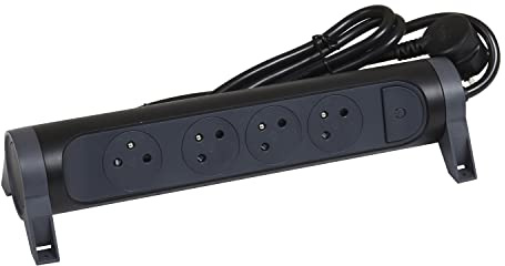 LEGRAND - Regleta giratoria con Interruptor LED – 4 Tomas de Superficie con Tierra – Cable 3 m – Negro y Gris Oscuro