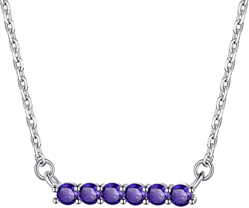 PROSILVER Collier Améthyste Femme Argent Sterling, Chaîne Pendentif Horizontal Orné de Pierre de Naissance Synthétique Février
