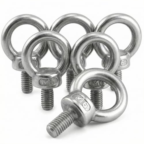 QWORK® 6 Stück M6 Ringschraube - 65KG - 304 Edelstahl Ösenschrauben für Rolle des Befestigens und Hängens
