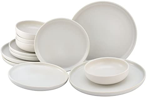 CreaTable, 33065, Serie Uno offwhite, 12-teiliges Geschirrset, Teller Set aus Steinzeug, spülmaschinen- und mikrowellengeeignet, Made in Portugal