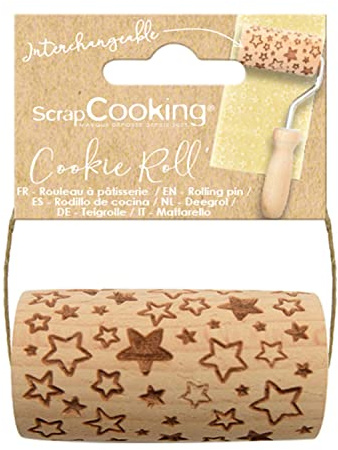 SCRAP COOKING - Mini rouleau bois Etoile - Décos Empreintes Gravées en Relief - Moule Décoration Biscuits, Sablés, Cookies - 5302, Étoile