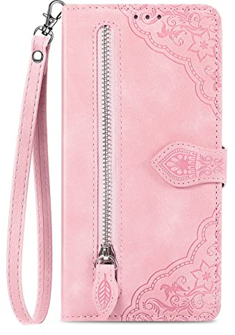 NEXCURIO Handyhülle für Apple iPhone 13 Pro Max Hülle Klappbar mit Kartenfäch Ständer Klapphülle Schutzhülle Leder Wallet Flip Case Cover Tasche Handytasche Stoßfeste - Rosa