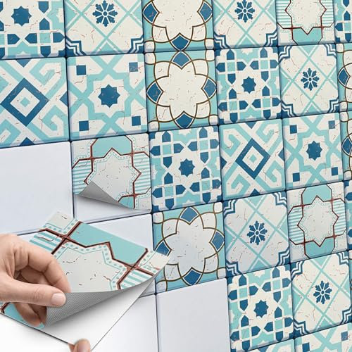 45 Stück Fliesenaufkleber 10x10 cm für Bad und Küche - Klebefliesen, Mosaikfliesen - Klebefolie Fliesen selbstklebend SET