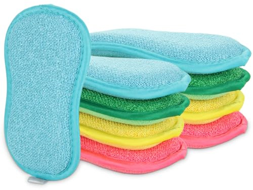 12 Pezzi Spugne Piatti，4 Colori Spugnette Cucina，Riutilizzabile Spugnette Cucina Per La Pulizia Di Cucine, Bagni, Sale Da Pranzo E Aree Simili