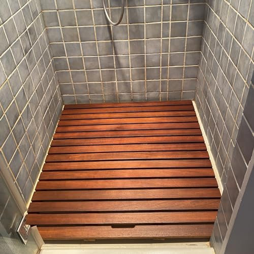 Caillebotis Douche Tapis de Douche Antidérapant, Panneau D'égouttement de Plancher de Toilette, Caillebotis à Lattes pour Baignoire Sauna Piscine, Tapis de Salle de Bain en Bois Naturel (Size : 90 x