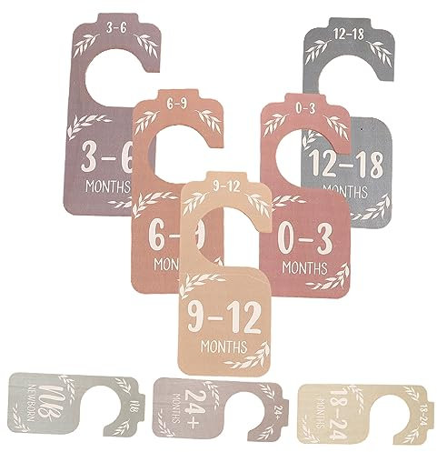 SAFIGLE Babykleiderschrank Größenteiler Holz 8 Stück Bunt Beidseitig Bedruckt Babykleidung Organizer Trennwände Für Kleiderbügel Kleiderschrank Ordnungssystem