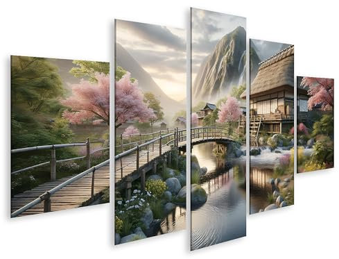 islandburner Prime Image sur toile Jardin japonais Fleurs de cerisier Images crépusculaires hyper réalistes Poster mural