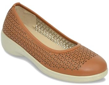Chums Ladies Wide EE Fit Ballet Pump Cushioned Insock & Flexisole Tan 5