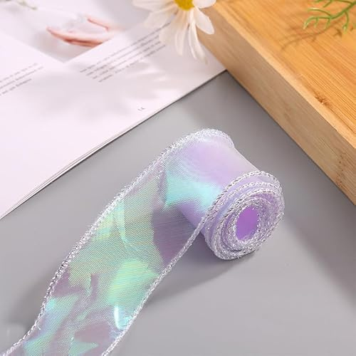 SYSUII 10 Yard Organza Bänder Geschenkband Schleifenband zum basteln Schimmer Sheer Seidenband Stoff Band Glitzer Dekoband für Weihnachten Geschenk Verpackung Party Hochzeit Dekoration -Lila