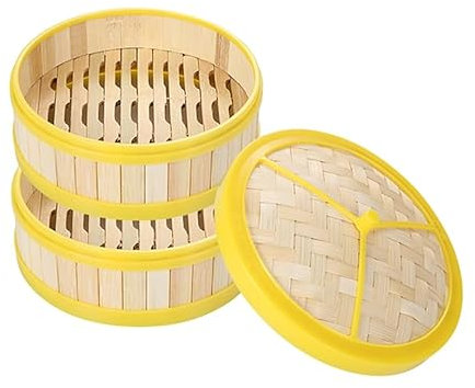 ANSNOW Vaporiera in Bambù a 2 Livelli con Coperchio Vaporiera per Alimenti Cinesi Cestello per Cottura a Vapore in Bambù Premium Pentole per Cottura a Vapore in Bambù Pentole per Gnocchi, Riso, Dim