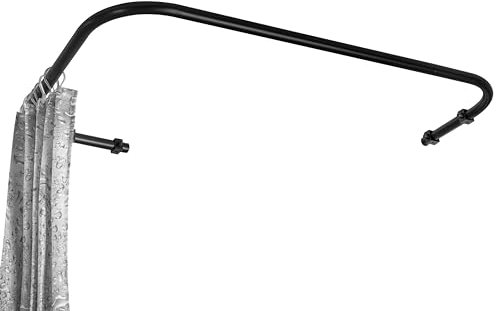 Sasko Duschvorhangstange Duschstange Duschvorhang L-Form Asymmetrisch Aluminium Stabile Belastbarkeit 25 kg Gardinenstange für Vorhang für Badewanne & Dusche Wandmontage - Schwarz - 80x110 cm
