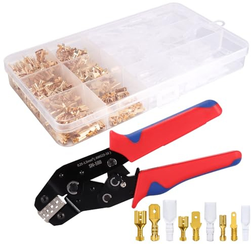 ZONJIE Flachsteckhülsen Set, 0.25-2.5 mm² Krimpzange mit 380 Stück Flachstecker Set, Steckverbinder Crimpzangen Tool Set, Crimp Zange, Flachsteckhülsenzange, Presszange, Crimpwerkzeug kabelschuhe