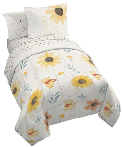 Jay Franco Disney Winnie The Pooh Full Sized Comforter Set - 7 Piece Bedding Includes Sheet Set & Pillow Covers - Super Soft Cozy Floral Bedding