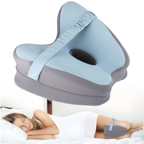 Oreiller de Jambe pour Dormeurs Latéraux, Coussin de Genoux en Mousse à Mémoire de Forme, Coussin de Soutien de Jambe pour Soulagement de Douleur au Dos Sciatique et Articulaires (bleu clair)