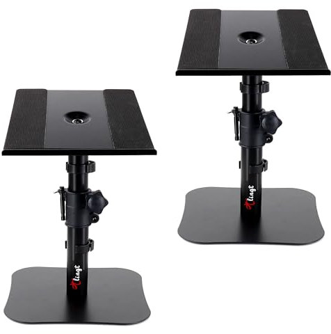 Tlingt Support Studio-Monitor- und Lautsprecherständer, Desktop-Ständer, 2er-Set, 24 x 22.5 cm großer, neigbarer Metallablage (-10° bis +10°) für 5 bis 7 Zoll Monitorlautsprecher und Regallautsprecher