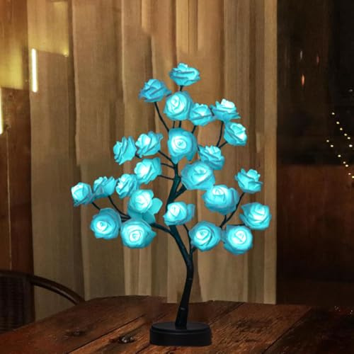 Lampada ad albero di rose, lampada da notte con fiori di rosa, luci LED rosa da tavolo, lampada bassa in regalo per la festa della mamma, lampada da tavolo illuminata per Natale, matrimonio
