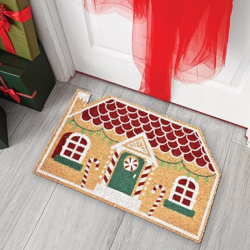 Comart - Zerbino Christmas - 40x70 cm - in Cocco - Sagomato con Disegni Natalizi – Tappeto per Ingresso Esterno o Interno - Antiscivolo - Decorazione per le Feste - Regalo per la Casa – Casetta Natale