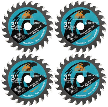EXFEIN 75mm Disco da Taglio da 4PCS - Lama per Sega Circolare Compatta a Denti in Carburo 24T TCT, per uso Generale per Taglio in Legno, Plastica e Materiali Compositi, con foro da 9,5mm-11,12mm