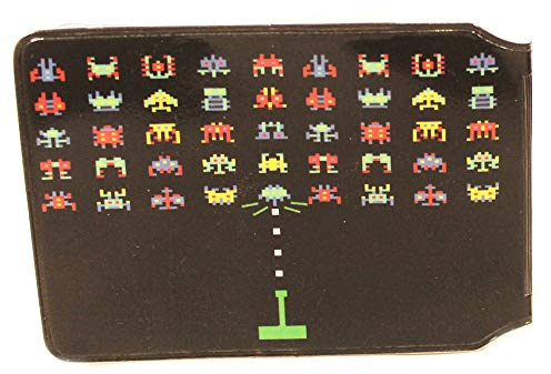 (80+ Designs) Bus Pass Wallet Credit Travel Rail Ticket Card Holder for Oyster Zip Business ID Card - Bifold - Party Bag Gift School Leaver (8 Bit Space Monsters)