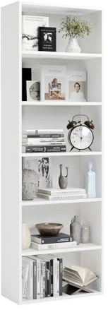 oneinmil Bücherregal, Bücherschrank mit 6 Ebenen, Standregal, Bücherregal Hoch, Modernes offenes Regal aus Holz, für Wohnzimmer, Schlafzimmer, Büro, Arbeitszimmer, 55,5 x 23,5 x 181 cm, Weiß