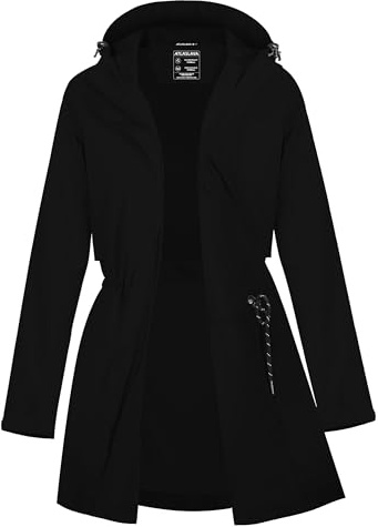Zdoynto Regenjacke Damen Lang Softshelljacke Regenmantel Frauen Wasserdicht Jacke Trenchcoat Windbreaker Leichte Übergangsjacke Mantel Schwarz S