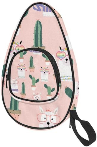 VAPOKF Housse pour raquette de tennis de table, lama cœur, lunettes de soleil et cactus - Sac de raquette de tennis de table avec pochette pour 4 à 5 balles