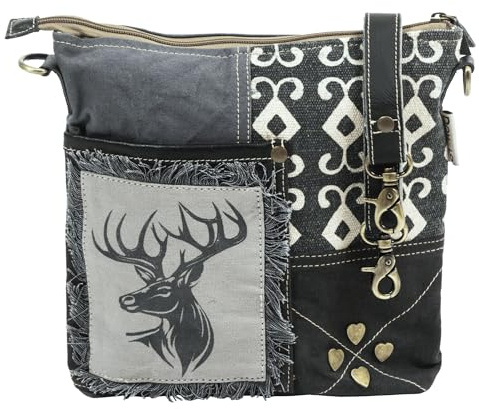Domelo Borsa tradizionale Dirndl da donna, colore nero, con stampa cervo, vintage, borsa a tracolla per Oktoberfest, borsa a tracolla per costume tradizionale tradizionale