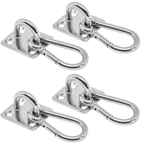 PRIOstahl Ösenplatte Platte Karabinerhaken - 4X Augplatte Eckig 35x30mm + 4X Karabiner 4x40mm Wandhaken Deckenhaken zum Aufhängen Befestigung für Sonnensegel Boxsack Heunetz Rostfrei aus Edelstahl