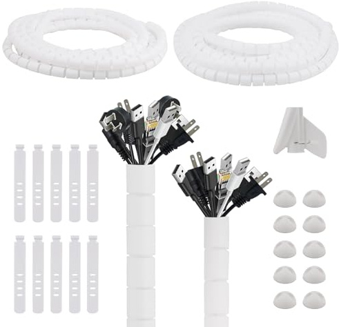 AWBEOT 2 x 5 M Kabelschlauch, Spiral Kabelschlauch, Durchmesser 22mm / 28mm, Flexibel Kabelkanal, Spiralschlauch Cable Organizer mit 10*Kabelbinder, 10*Desktop-Drahtschnapper, Weiß