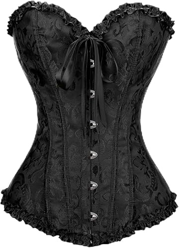 JoyPeak Corset Tops for Women,Lace Bustier Corset Lingerie top,Renaissance Overbust Corset Push Up Bodysuit (US, Alpha, X-Large, Regular, Regular, Big Girls, black)