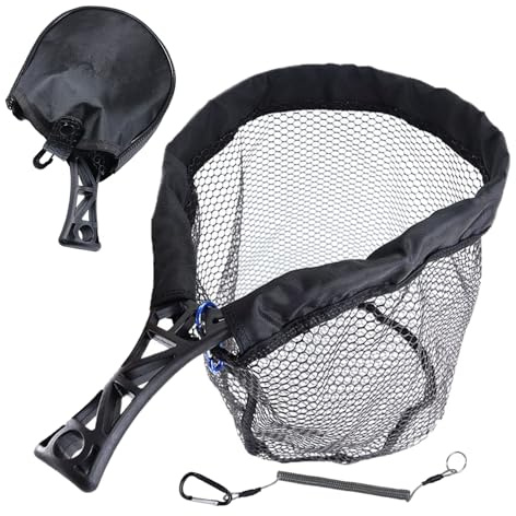Fishing Landing Net, Foldable Fly Pond Nets Sturdy Mesh Gear, Lightweight Telescopic Handle Compact Storage Design, for Freshwater Saltwater, Fly Salmon Trout, Bass Kayak