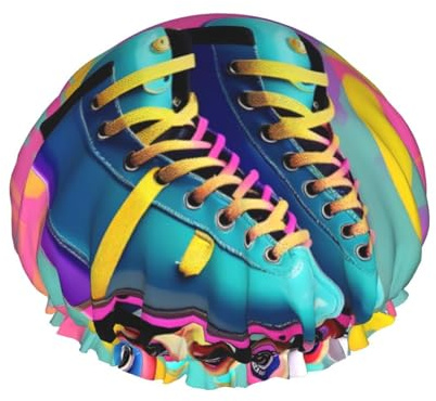 Bunte Retro-Duschhaube mit Rollschuh-Druck, leicht, für Damen und Herren, wiederverwendbar, weicher Hut und Badehaarkappe
