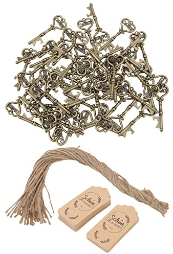 Vvikizy 50 Set Apribottiglie, Cavatappi per Birra a Forma di Chiave retrò Apri Vino con Etichetta, per Feste di Compleanno, Regali di Natale, Apribottiglie, Cavatappi per Birra