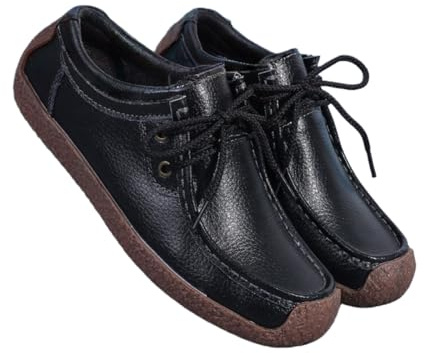 Mocasines de Cuero con Cordones y Antideslizantes para Mujer, Zapatos de Trabajo Formales y de Moda, Planos y sin Cordones.,Negro,43 EU